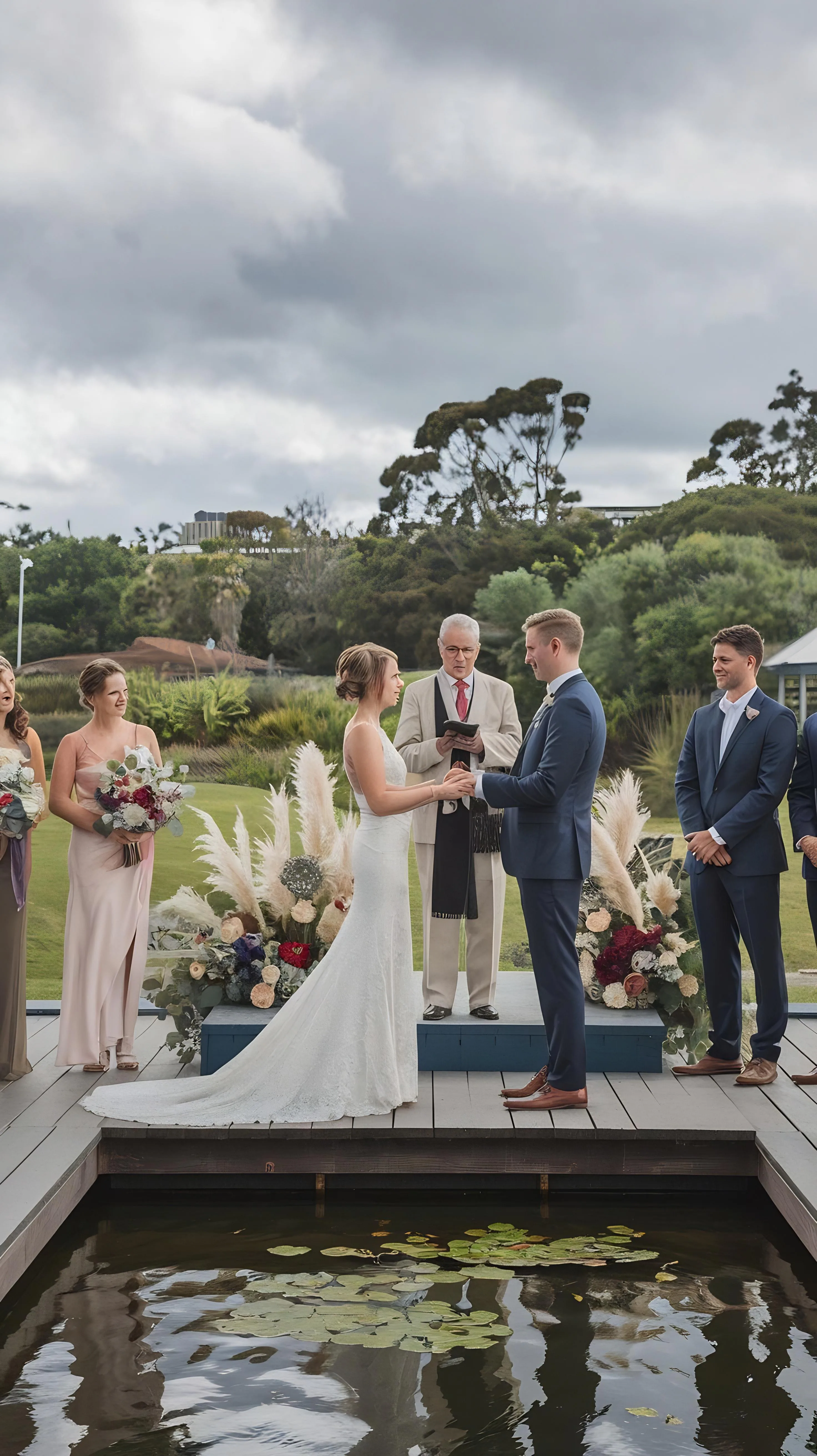 Wedding party overlooking a green Yarra Valley landscape